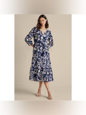 Soft Surroundings Tilda Embroidered Floral Blue Midi Dress Women’s 2 Petite